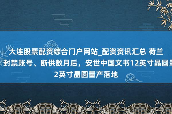 大连股票配资综合门户网站_配资资讯汇总 荷兰有点急！封禁账号、断供数月后，安世中国文书12英寸晶圆量产落地